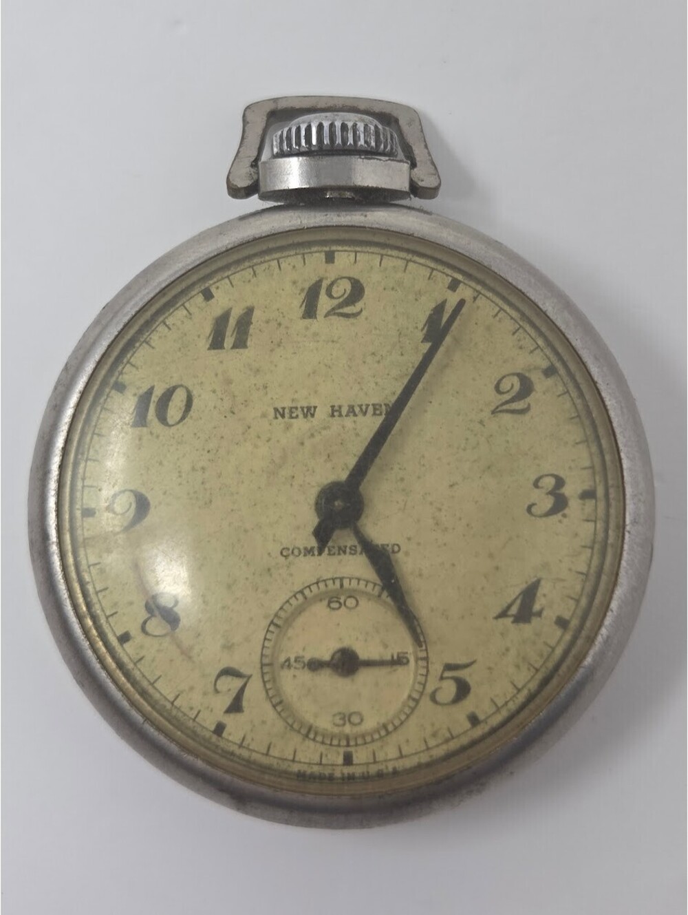 Vintage New Haven Pocket Watch Open Face Mechanical Subdial Seconds